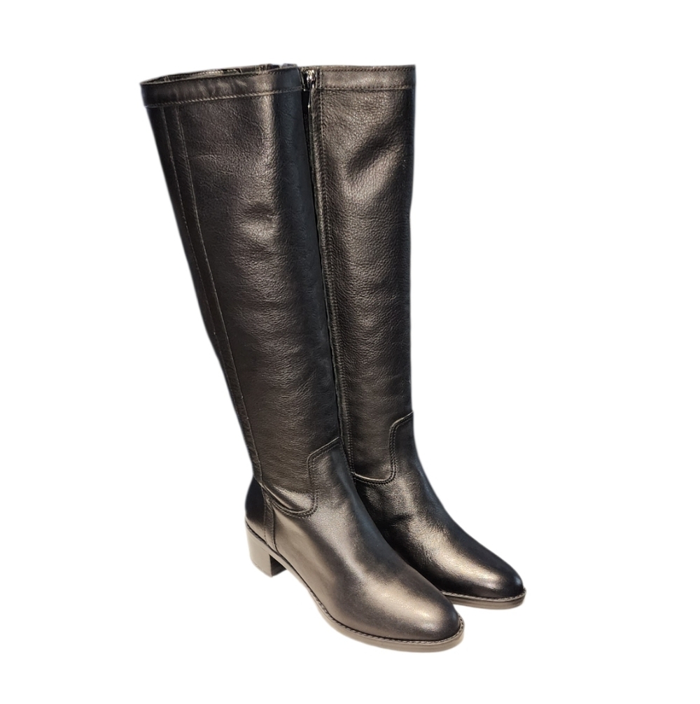Women Vintage Leather Black Tall Riding Boots By Nine West Size 8.5M